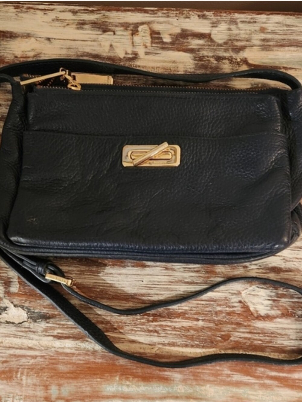 Tommy Hilfiger Navy Blue Pebbled Leather Crossbody Bag